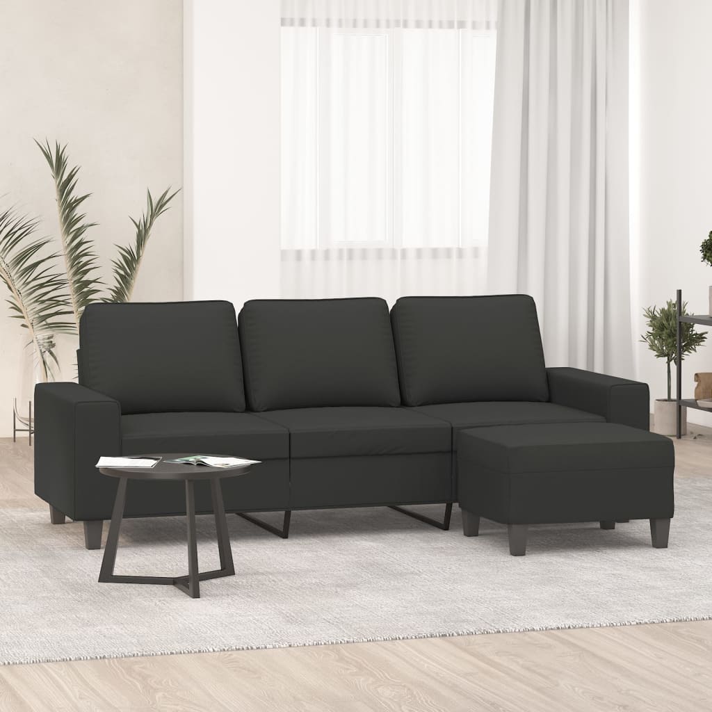 3-Sitzer-Sofa mit Hocker Dunkelgrau 180 cm Mikrofasergewebe